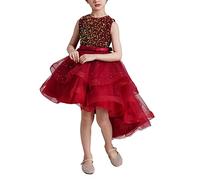 AIEOE Elegante Vestido de Bautizo Niña con Cremallera Encaje Princesa para Ceremonia Fiesta Sin Mangas Apto para 5-6 Años Rojo