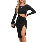 AIEOE Elegante Vestido de Cóctel para Mujer con Abertura Lateral Manga Larga Sexy Vestido de Cóctel Corto Talla XL Negro