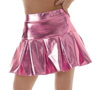 AIEOE Falda Plisada Brillante para Mujeres y Niñas Disfraz Fiesta Club Faldas Línea Metálica Talla XL Rosa