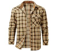 AIEOE - Hombre Camisas Mangas Largas Franela Hombres Chicos Camisa de Cuadros Delgada Vintage con Botones A Presión De Perla Camisas de Vestir Slim Primavera Verano Otoño Invierno - S - Marrón