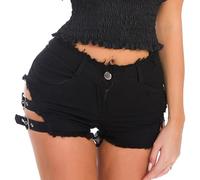 AIEOE Hotpants Denim Destroyed Mujeres Vendaje Botón Cortar Pantalones Calientes con Cremallera Verano Mujer Clubwear Talla XL Negro B