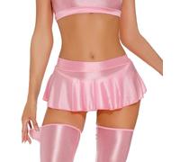 AIEOE Minifalda de Mujer Transparente A-Line Plisada Ver-a través Sólido Falda para Mujeres y Niñas Talla XL Rosa