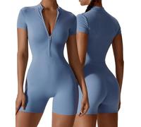 AIEOE Mujer Deporte Jumpsuit Corto De Una Pieza De Manga Larga Yoga Con Cuello Cremallera Body Playsuit Y2K Talla S Azul B