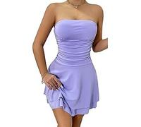 AIEOE Mujeres Sexy Vestidos con Volantes Hem Mujer Verano Mini Vestido Corto Sin Tirantes Elegante Casual Tamaño S Púrpura