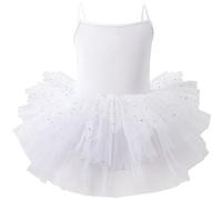 AIEOE Niña Ballet Tutu Leotardo Vestido Tul Ruffle Manga (Caballo con Botón) 4-6 Años Blanco A