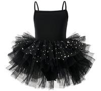 AIEOE Niña Ballet Tutu Leotardo Vestido Tul Ruffle Manga (Caballo con Botón) 4-6 Años Negro A