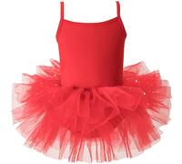 AIEOE Niña Ballet Tutu Leotardo Vestido Tul Ruffle Manga (Caballo con Botón) 4-6 Años Rojo A