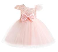 AIEOE Niña Princesa Vestido con Lazo Mariposa Cremallera Vestido de Invierno Bautizo Niñas para 4 Años Rosa