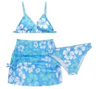 AIEOE Set 3 PCS Bañador con Falda Niñas Bikini con Motivo Floral Traje de Baño Verano para 8-9 Años Azul A