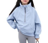 AIEOE Sudadera con capucha para niña, algodón, sudadera de manga larga, básica, cuello alto, informal, con cremallera, 130 cm, azul