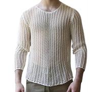 AIEOE Tops transparentes para hombre Sexy Clubwear Hombres Malla Camisa Manga Larga Camiseta de Encaje Fino