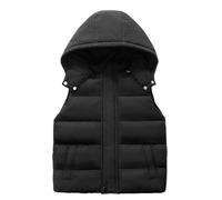 AIEOE Unisex Niños Niñas Chalecos Sin Mangas Con Bolsillo Y Cremallera Chaqueta De Plumón Capucha Detachable De 8-9 Años Negro