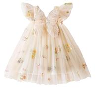 AIEOE Vestido de Princesa de Algodón con Tul Floral para Niña Sin Mangas para Carnaval 4-5 Años Champán