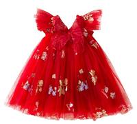 AIEOE Vestido de Princesa de Algodón con Tul Floral para Niña Sin Mangas para Carnaval 4-5 Años Rojo