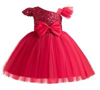 AIEOE Vestido Elegante de Niña con Lazo y Cremallera Vestidos de Bautizo de Princesa de 1 Años Rojo