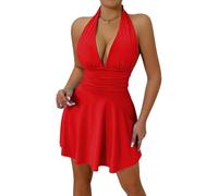 AIEOE Vestido Sexy Mujer con Lazos Cuello en V Ajustado Clubwear Mini Vestido Sin Espalda Mujeres Cocktail Disco Cuello en V Talla L Rojo