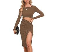 AIEOE Vestido Sexy Mujer de Manga Larga Vestidos de Fiesta Elegantes Mujeres con Abertura Lateral Talla S Azul