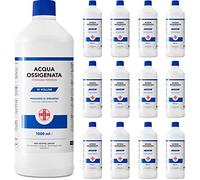 AIESI® Agua Oxigenada desinfectante Ph.Eur. 3% 10 volúmenes con tapa de seguridad para niños botella de 1 litro (Paquete de 12 piezas), Made in Italy