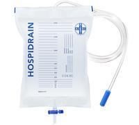 AIESI® Bolsas de orina de 2 litros tubo 120 cm con grifo de descarga cruzado (T) y válvula antirreflujo HOSPIDRAIN (Paquete de 250 piezas)
