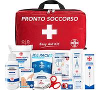 AIESI® Botiquin de Primeros Auxilios profesional para coche casa moto viaje trekking con TERMOMETRO Y DESINFECTANTE, Bolsa de emergencia completa para medicacion EASY AID KIT, Made in Italy