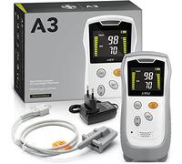 AIESI® Oxímetro de dedo Portátil profesional con pantalla a color y sonda anti-movimiento para adultos A3, Extremadamente preciso, Batería de litio, Carcasa de protección, Garantía 24 meses
