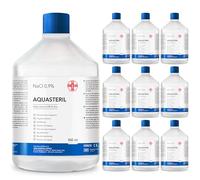 AIESI® Suero fisiologico solution salina (10x500 ml) para lavado nasale, nebulizador e irrigación con tapón resellable AQUASTERIL, Cloruro de sodio al 0,9%