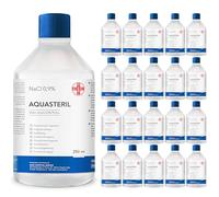 AIESI® Suero fisiologico solution salina (20x250 ml) para lavado nasale, nebulizador e irrigación con tapón resellable AQUASTERIL, Cloruro de sodio al 0,9%