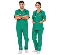 AIESI® Uniforme Sanitario Hombre Mujer de algodón 100% sanforizado Pantalones y Casaca con Cuello en V (XL, VERDE)