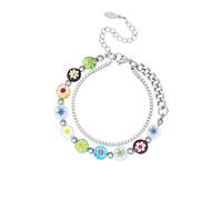 AIETUE Pulseras de dopamina para mujer, Y2K en capas de flores de colores con cuentas de vidrio, acero inoxidable, hechas a mano, regalo de joyería, Extra Large, Acero inoxidable, Sin piedra preciosa