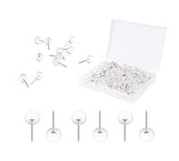 AIEX 100 Piezas Chinchetas Transparentes, Chinchetas Bola con Caja de Almacenamiento Chinchetas Redondas para Estudio Diario Oficina Almacenamiento Datos Organización Archivos (Plata)