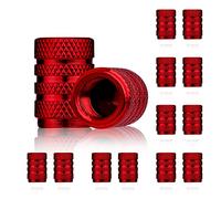 AIEX 12 Piezas Tapones Rueda Coche, Tapones Coche de Aluminio Tapas de Neumáticos a Prueba de Aire Tapones Valvula Tapas de Vástago de Válvula para SUV Camiones Motocicletas Bicicletas (Rojo)