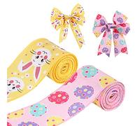 AIEX 2 rollos 6,4 cmx5yardas Cinta Regaloa, Cinta Envolver Regalos con Huevos y Conejos Cinta de Regalo Decorativa para Decoración de Pascua Envoltura Lazos Fabricación de Coronas (2estilos)