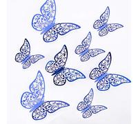 AIEX - 24 adornos de mariposas 3D adhesivos extraíbles brillantes con 3 tamaños diferentes, para pegatinas de pared, adornos de habitación de niños, decoración de fiesta de bodas (azul leal)