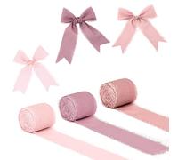 AIEX 3 Rollos 5cm x 6,4m Cinta de Gasa, Hecha a Mano Colorida Suave Suave con Flecos de Seda Cinta de Gasa para Manualidades de Bricolaje Ornamento del Festival (3 Colores, Serie Rosa)