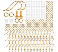 AIEX 300 PCS Kit de Suministros para Hacer aretes, Ganchos para Aretes Chapados en Plata 925, Ganchos de Alambre, con Respaldos Transparentes de Seguridad para Aretes y Anillos de Salto (Oro)