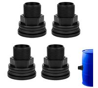 AIEX 4 Piezas Conector Deposito Agua, Racor Roscado de Doble Rosca Accesorio de Mamparo para Barriles Lluvia Tanque Agua Estanque Acuario 3/4 Macho 1/2 Hembra (Negro)