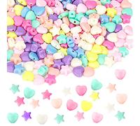 AIEX 400 Pcs Cuentas Plástico Fabricación Joyas, Surtido de Corazón Acrílico Multicolor y Cuentas de Estrella DIY para Hacer Collares y Pulseras Arco Iris