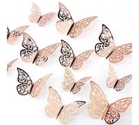 AIEX 48 pegatinas de mariposa 3D 3 tamaños, decoración de pared de dormitorio para dormitorio, fiesta, boda (oro rosa)