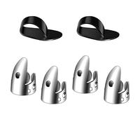 AIEX 6 Piezas Ajustables de Púas para Dedos - 4 de Acero Inoxidable y 2 de Plástico - Para Guitarra, Arpa, Bajo y Ukelele (Plata)