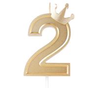 AIEX 7,6cm Velas Cumpleaños Numeros, 3D Velas Cumpleaños Numeros con Corona Velas con Número de Cumpleaños para Cumpleaños Aniversario Fiestas (Oro, 2)