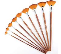 AIEX 9 Piezas de Pinceles de Abanico, Juego de Pinceles de Artista de Nailon antipérdida para Acuarela, acrílico, Tinta, Gouache, Aceite, Pintura de Tempera