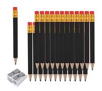 AIEX - Juego de 25 unidades de lápiz con borrador, 10 cm, mini lápices HB hexagonales de golf con 1 sacapuntas para niños, escuela, oficina, baby shower, boda (negro)