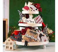 AIEX - Juego de 7 Decoración de Bandejas Bandeja Escalonada Decoración de Navidad Juego de Decoración de Bandejas con Niveles de Granja, Navidad con Cuerda, Juego de Decoración de Bandejas con Niveles