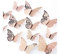 AIEX - Lote de 24 pegatinas de mariposa 3D con 3 tamaños, decoración de pared para dormitorio, fiesta, boda, oro rosa