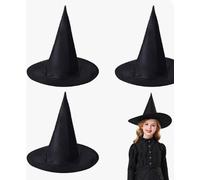 Aifrymne Juego de 3 sombreros de bruja negros para niños, accesorios unisex de disfraz de mago para Halloween, carnaval, obras escolares, tela duradera y cómoda, ideal para niños y niñas