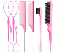 Aigee El juego de 8 peines para peinar el cabello incluye 4 herramientas de cola de pelo Topsy, 2 estilos de peine de cola de rata, 1 cepillo de cerdas y cepillo para el pelo de espalda lisa, 1