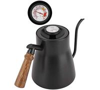 Aigend Hervidor con cuello de cisne, hervidor de café con goteo de acero inoxidable de 850 ml, cuello de cisne con mango de madera con termómetro