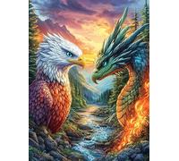 Aigle Royal et Dragon Dans le feu Puzzle 300 Piezas Cartón Blanco Premium para Coleccionistas Mitos Cuento de Hadas Entrenamiento Memoria Hobby Colección Regalo Original 300 PCS