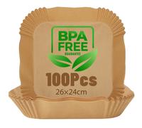 AIGOSTAR 100 Piezas Papel para Freidora de Aire 5-8L, 20-26CM Papel Air Fryer Cuadrado, Papel Freidora Aire Desechable Antiadherente para Horno Microondas