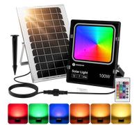 Aigostar - 100W Foco Solar Exterior RGB con Mando a Distancia, 8000mAH Batería de Gran Capacidad y Gran Panel Solar. Impermeable IP66, Cable de 5M. Proyector LED para Interior y Jardín, Patio, Camino